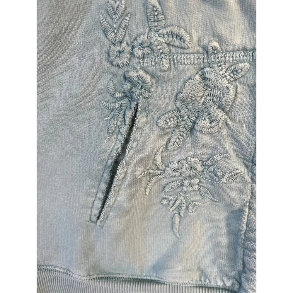 Karyn Seo Hoodie Womens Large Pastel Blue Floral Embroidered Full Zip - Picture 9 of 13